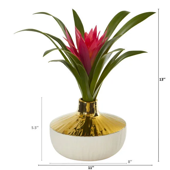 13" Ginger Artificial Plant in Gold and Cream Elegant Vase