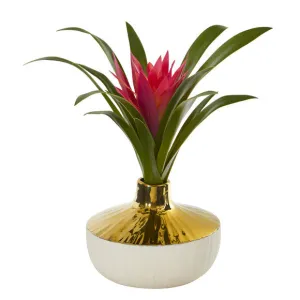 13" Ginger Artificial Plant in Gold and Cream Elegant Vase