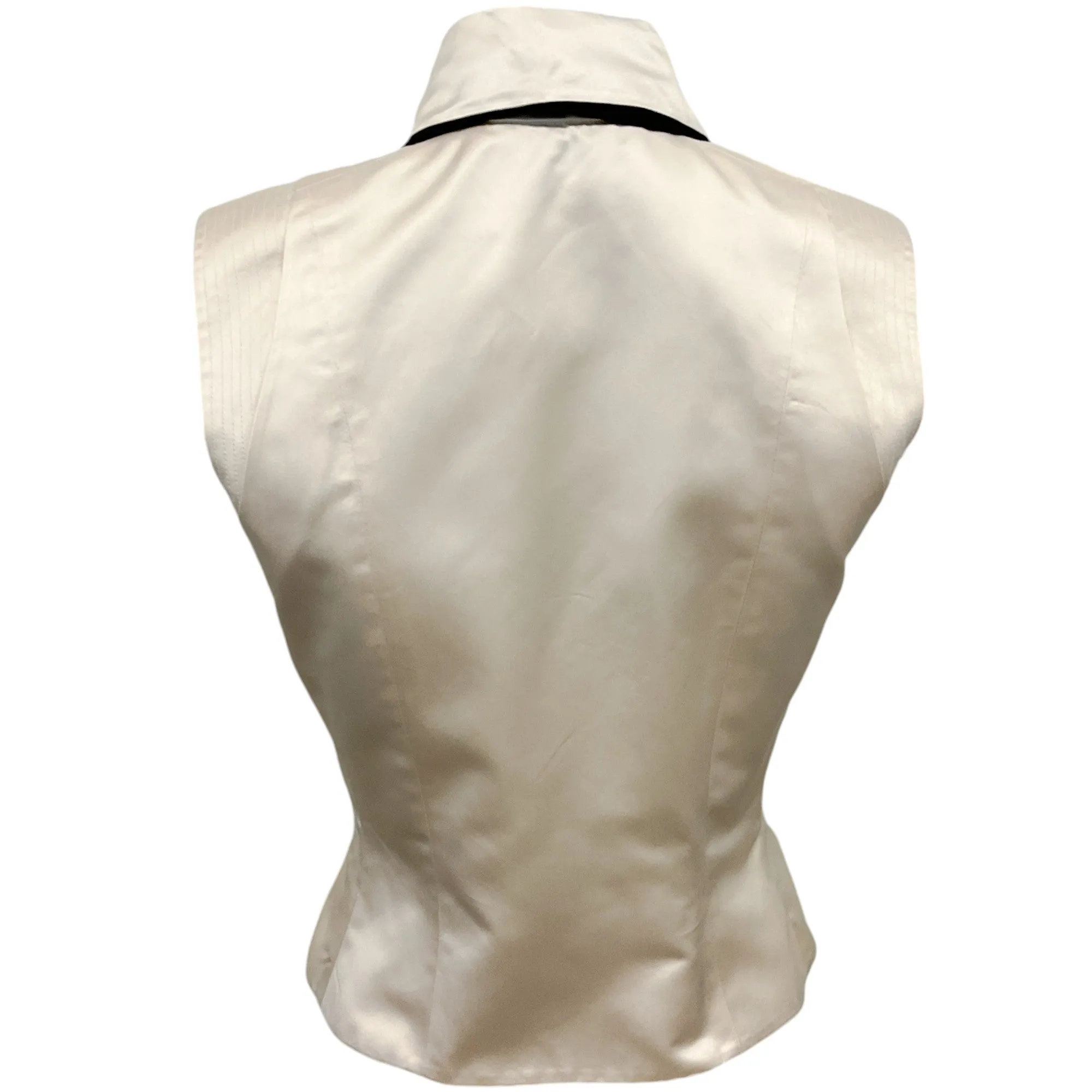 Chanel Ivory Silk Sleeveless Blouse with Black Tie Neck