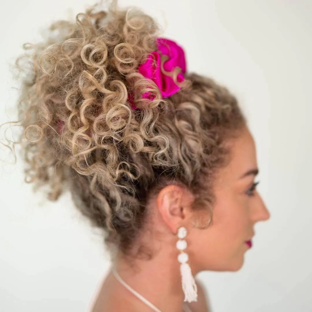 Curlfriend Collective Hot Pink Peony 100% Mulberry Silk Scrunchie