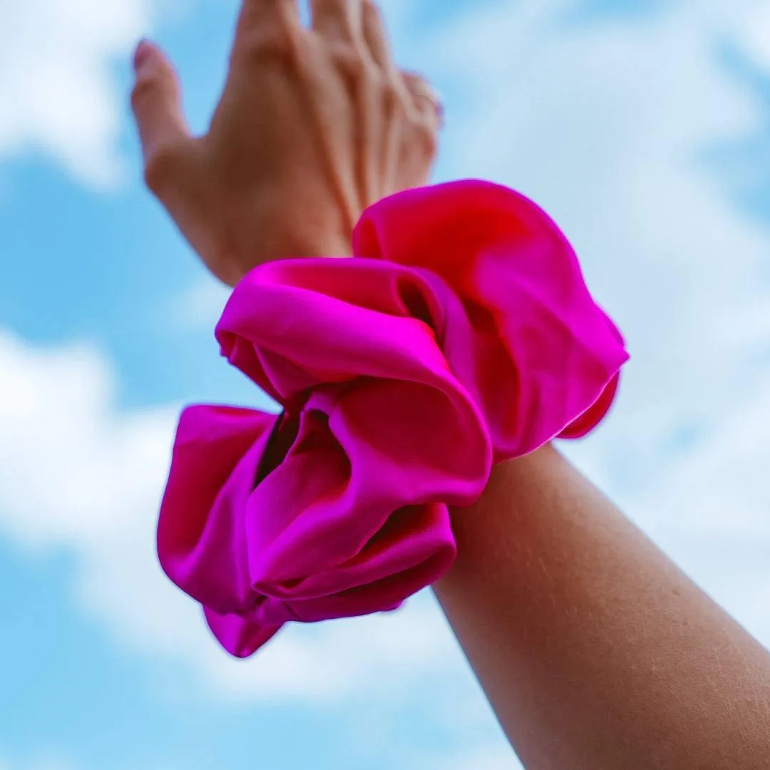 Curlfriend Collective Hot Pink Peony 100% Mulberry Silk Scrunchie