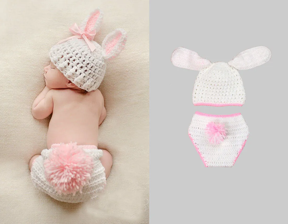 Fancydresswale Newborn Baby Bunny Photography Prop Costume Crochet Knit Hat  Outfit Set for Boy Girl