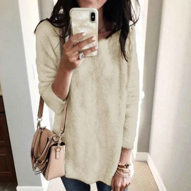 Fashion casual simple round neck lamb velvet pullover