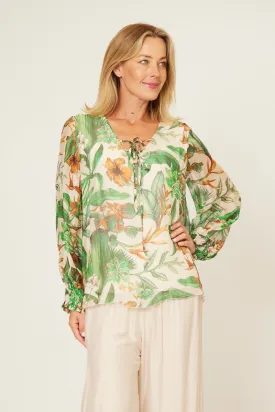 La Strada Silk Viscose Tied Neck Top Multi