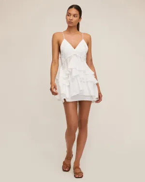 Lucia Tiered Mini Dress in Linen White