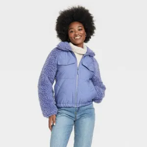 New - Women's Quilted Moto Jacket - Universal Thread Purple S