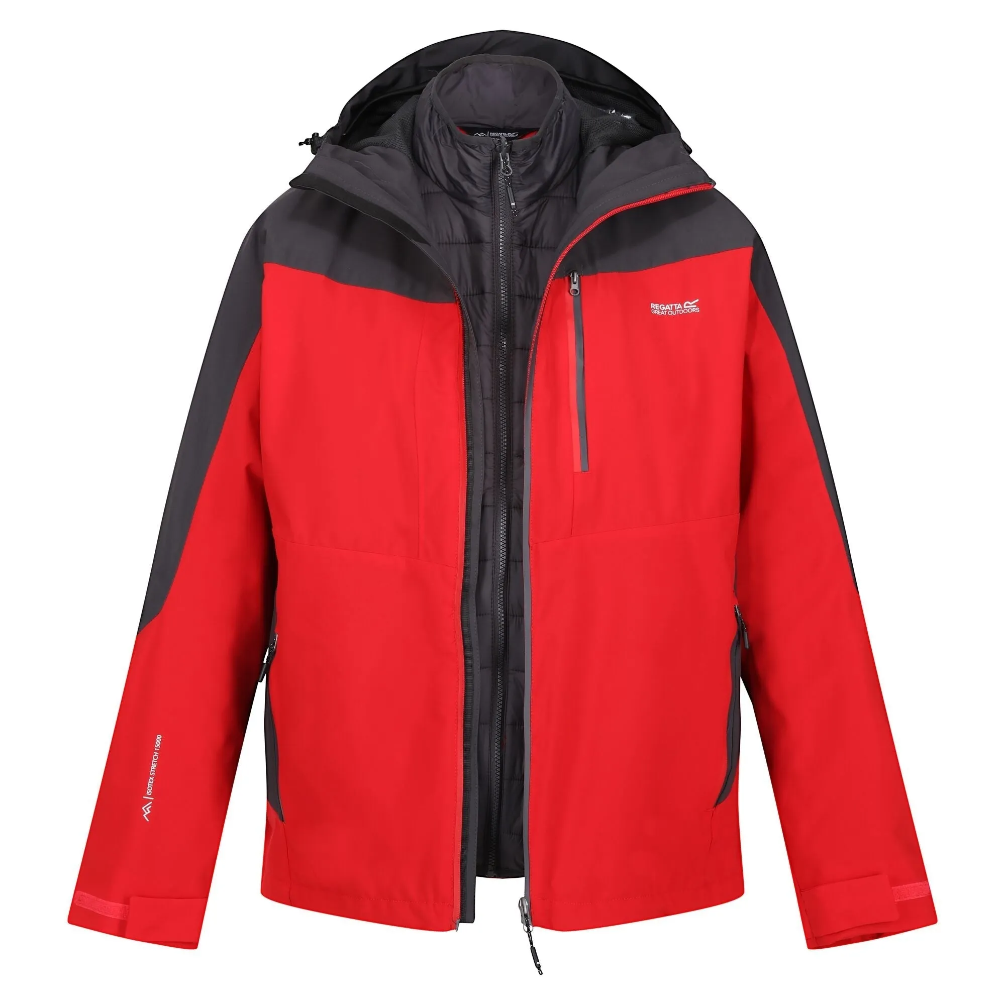 Regatta Mens Wentwood VIII 3-in-1 Waterproof Jacket in Vibrant Danger Red - Versatile All-Weather Outdoor Gear