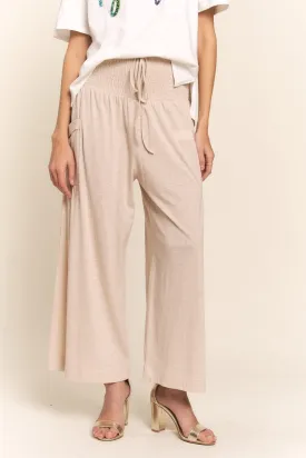 Smocked Waist Boho Wide Leg Pants with Pockets