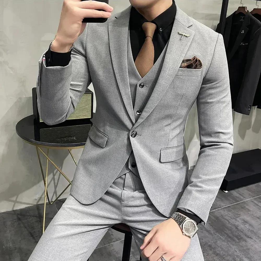 Wiaofellas  -  Formal Solid Men Suits Elegant Notch Lapel One Button Outfits Business Casual Office Wedding Groom Tuxedo Male Suit 3 Piece